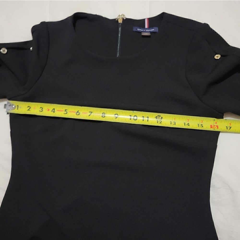Tommy Hilfiger black sheath dress sz 2 gold button Sleeve Detail - Picture 3 of 10